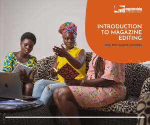 Women discussing magazine editing in introduction to magazine editing course.